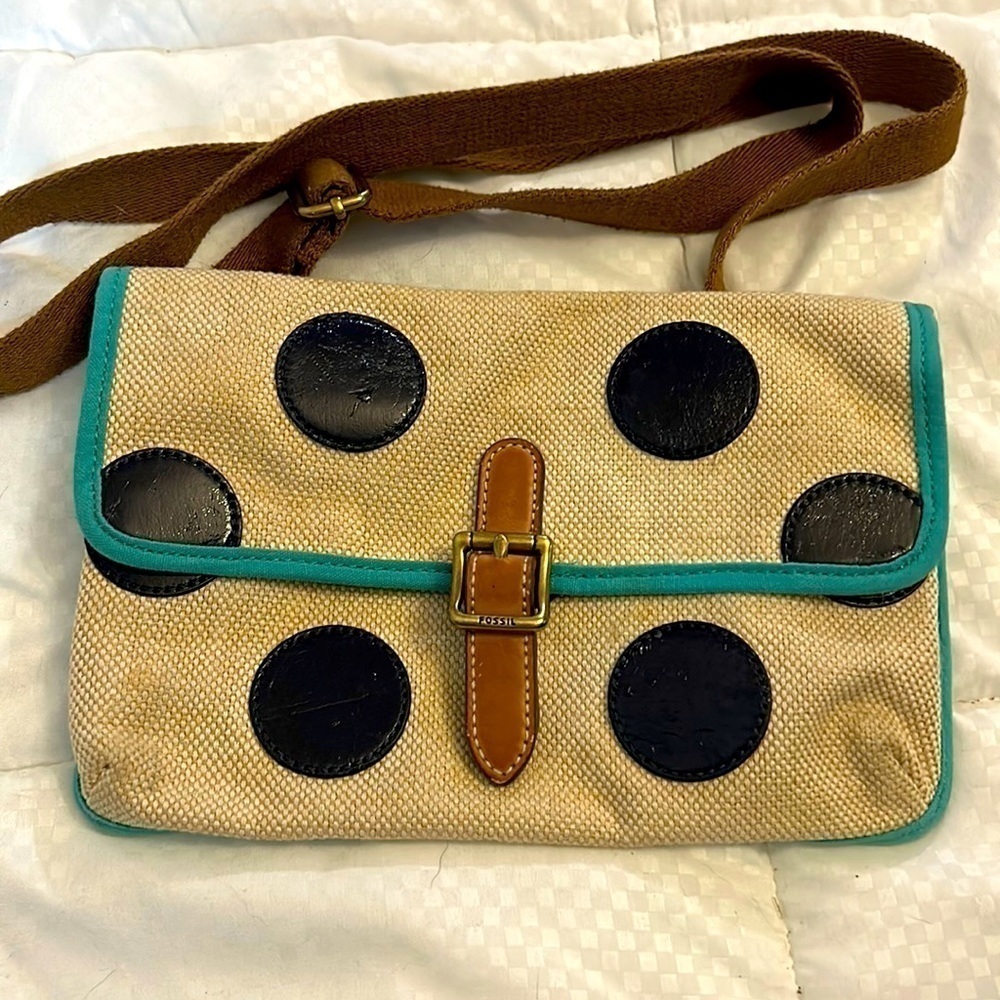 Polka dot linen Fossil crossbody